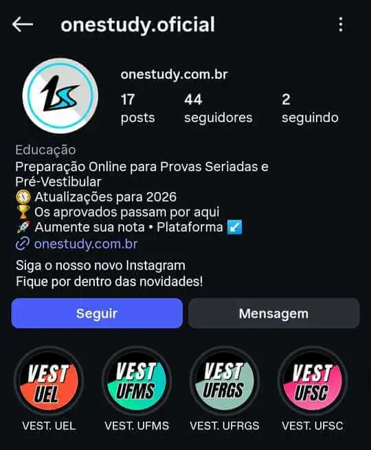 Instagram de Vestibulares - instagram focado em notícias de vestibulares - curso online vestibulares